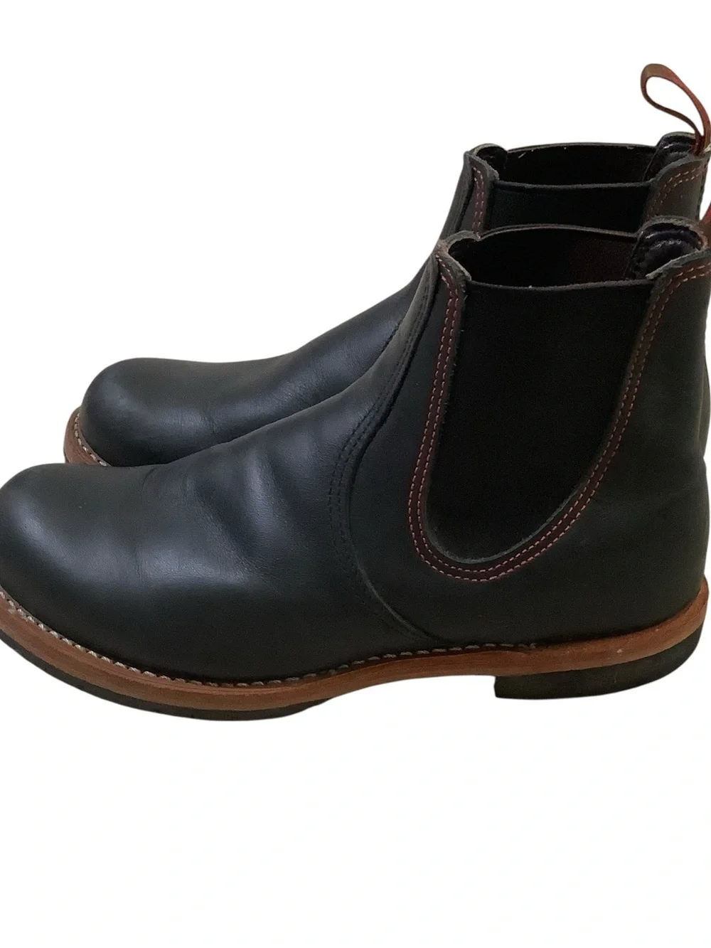 Red Wing Shoes Men's Black Leather Chelsea Boots with Brown Trim